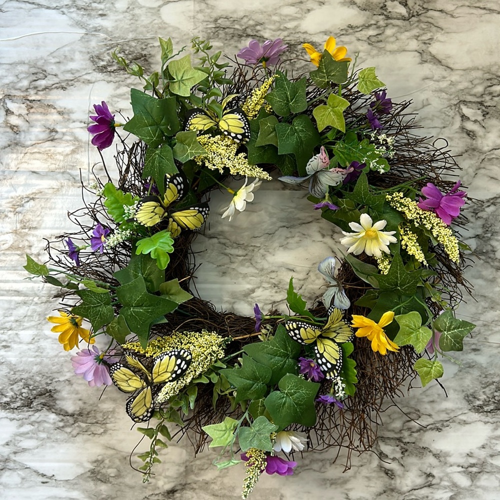 Wreath - Ivy, Florals, and Butterflies. Spring wreath